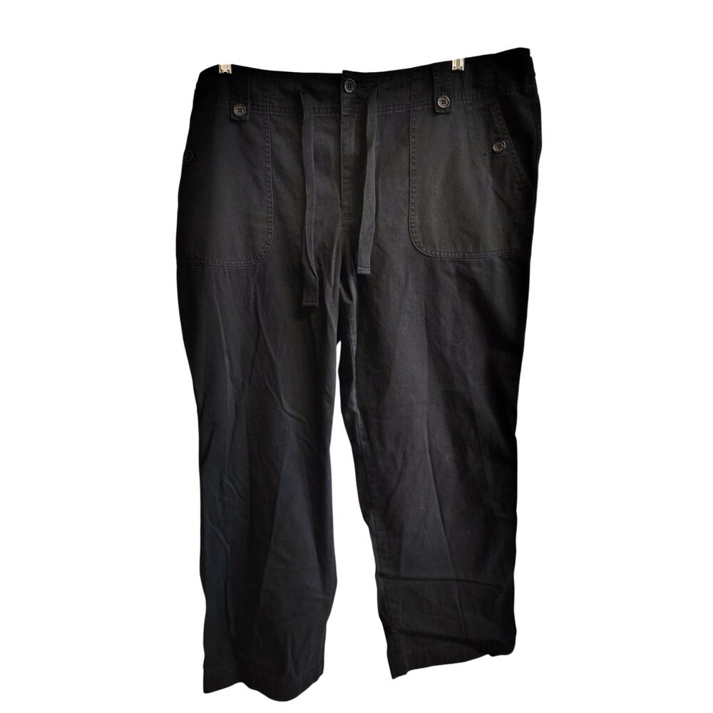 Venezia Women's Size 20 Black Drawstring Khaki Pants With‎ Button Pockets